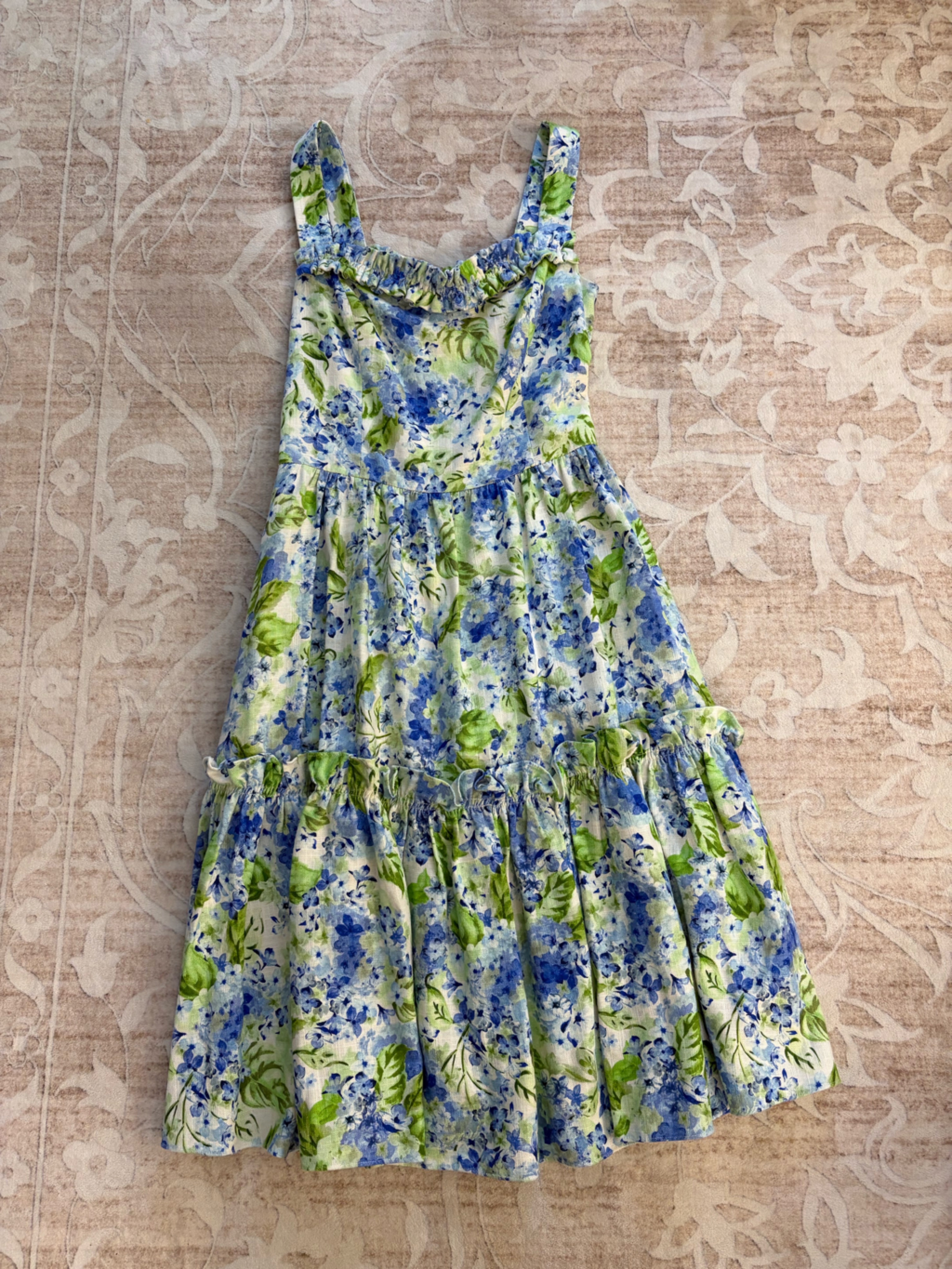 Molly Moorkamp Felicity Dress Blue And Green Floral Tiered Size 4